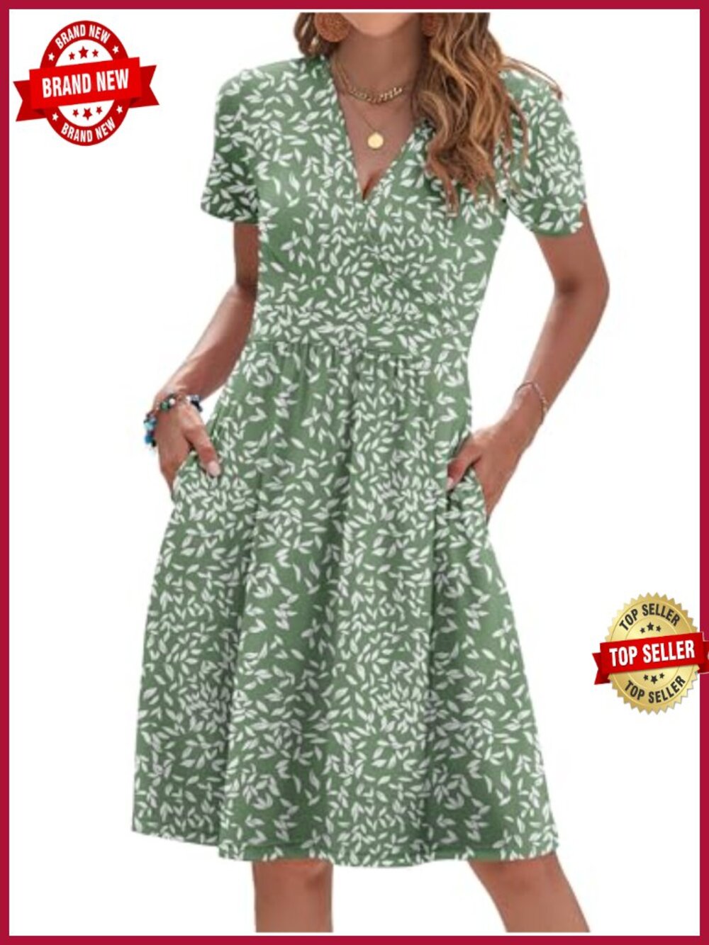 A-Line Wrap Dress with Pockets, Floral, Casual Summer Midi